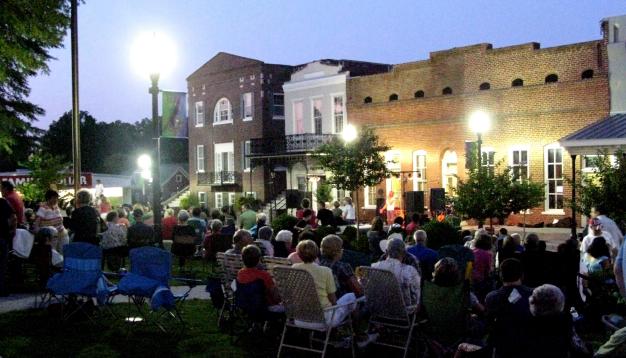 Warren Street, behind the Courthouse, is blocked off during outdoor concerts so the stage can be set up for the band.